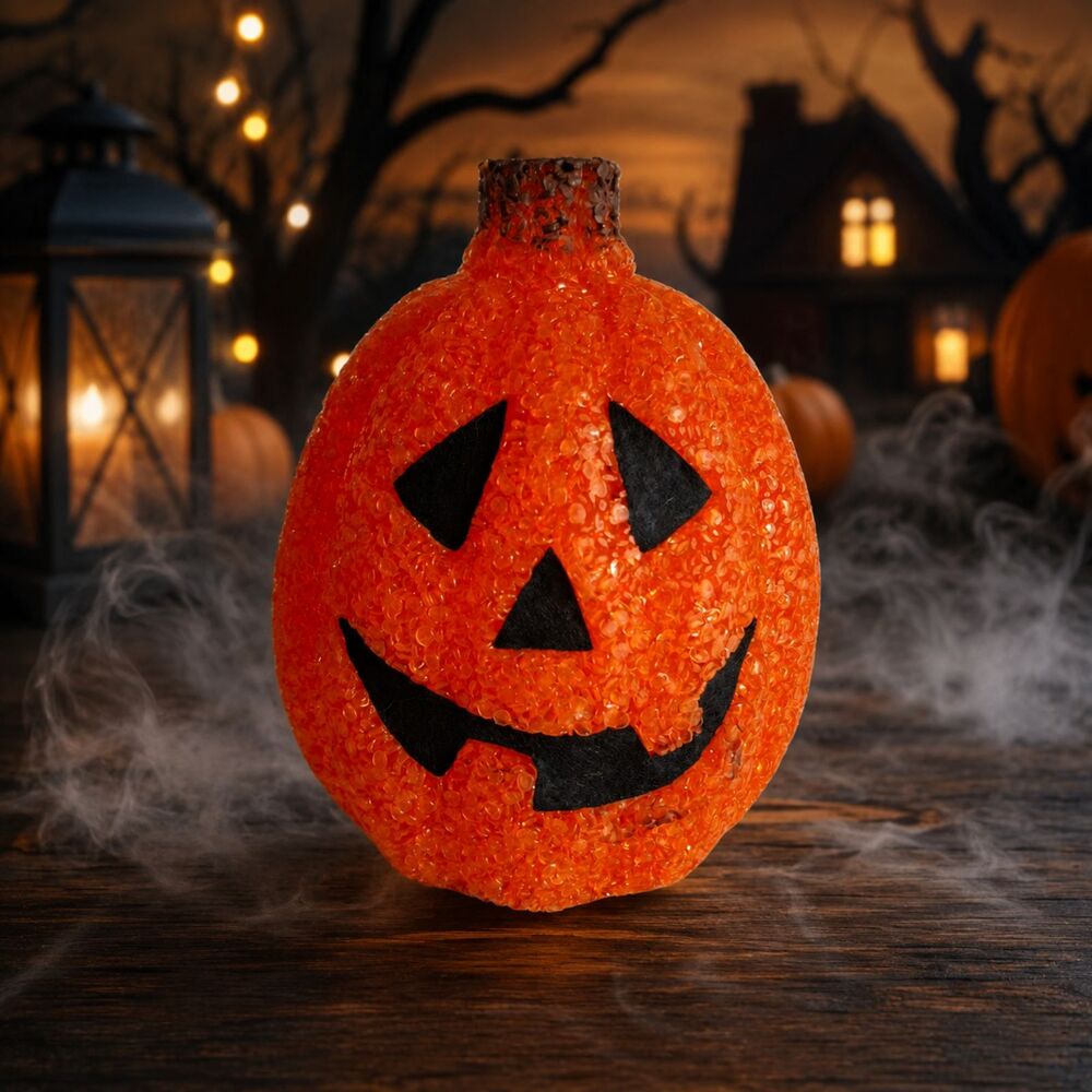 Orange 7" Melted Plastic Popcorn Pumpkin Light Up JackOLantern Halloween Decor